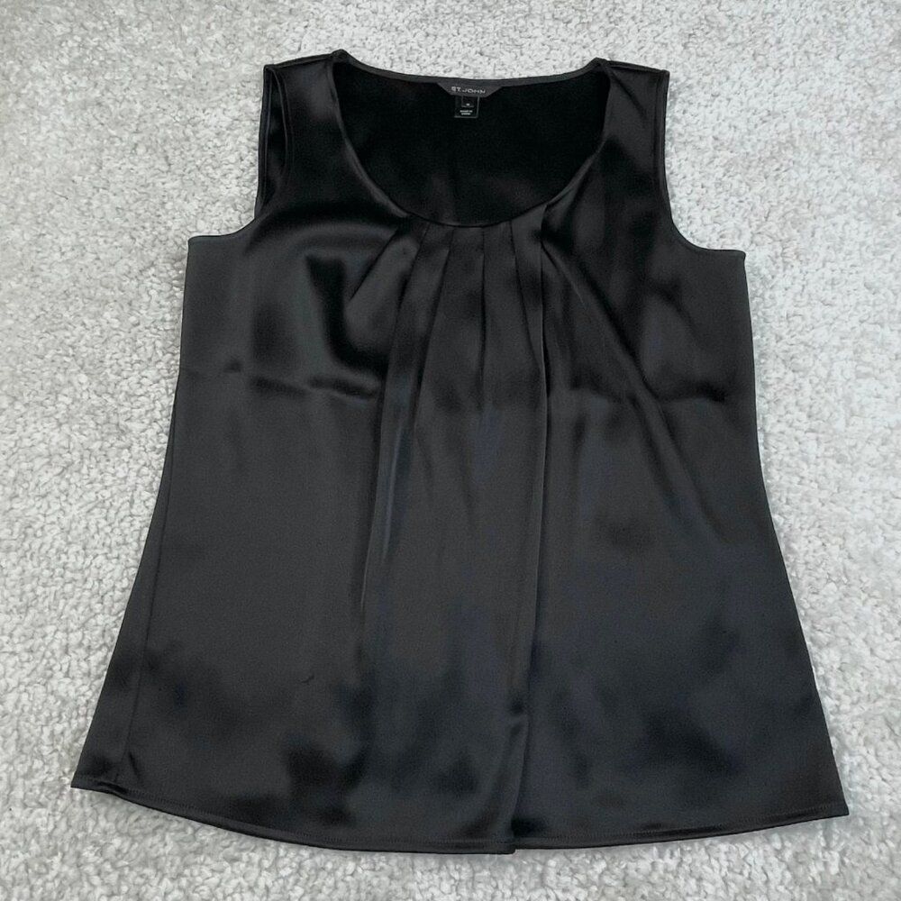 St. John Black Charmeuse Drape Front Tank